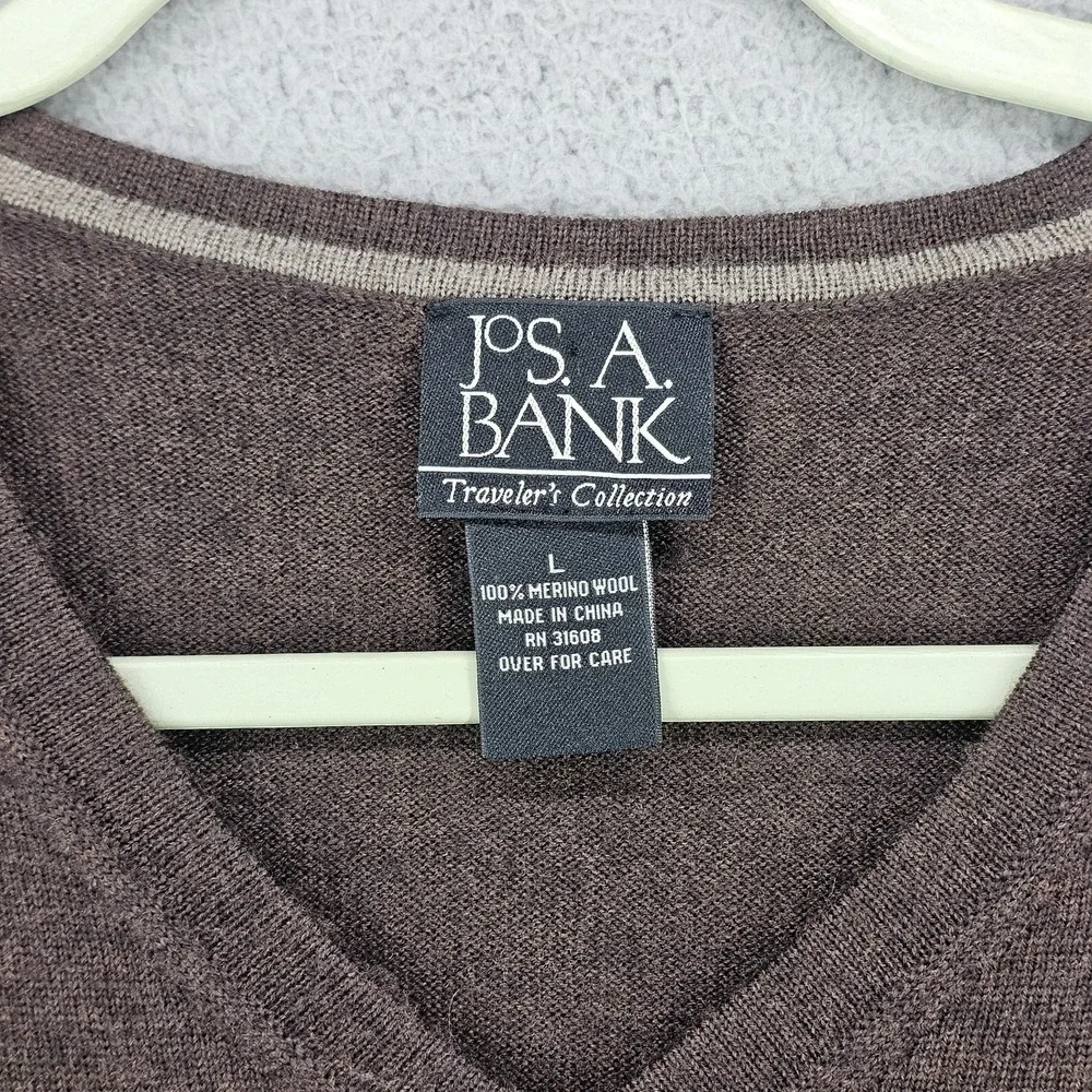 Jos A Bank Sweater Vest Mens Large Brown 100% Merino Wool V Neck Pullover